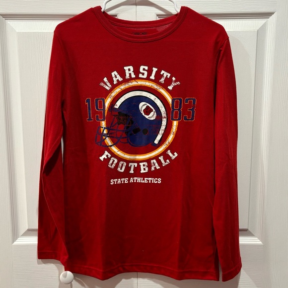 CHEROKEE Boy’s Red Varsity 1983 Football Long Sleeve Sleepwear PJ Pajama Top -XL - Picture 1 of 4